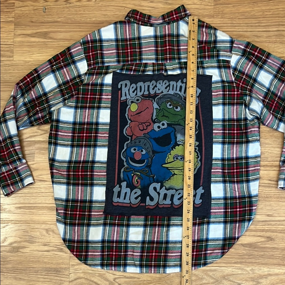 Sesame Street Upcycled Flannel Shirt Handmade  Size Large L - Picture 5 of 5